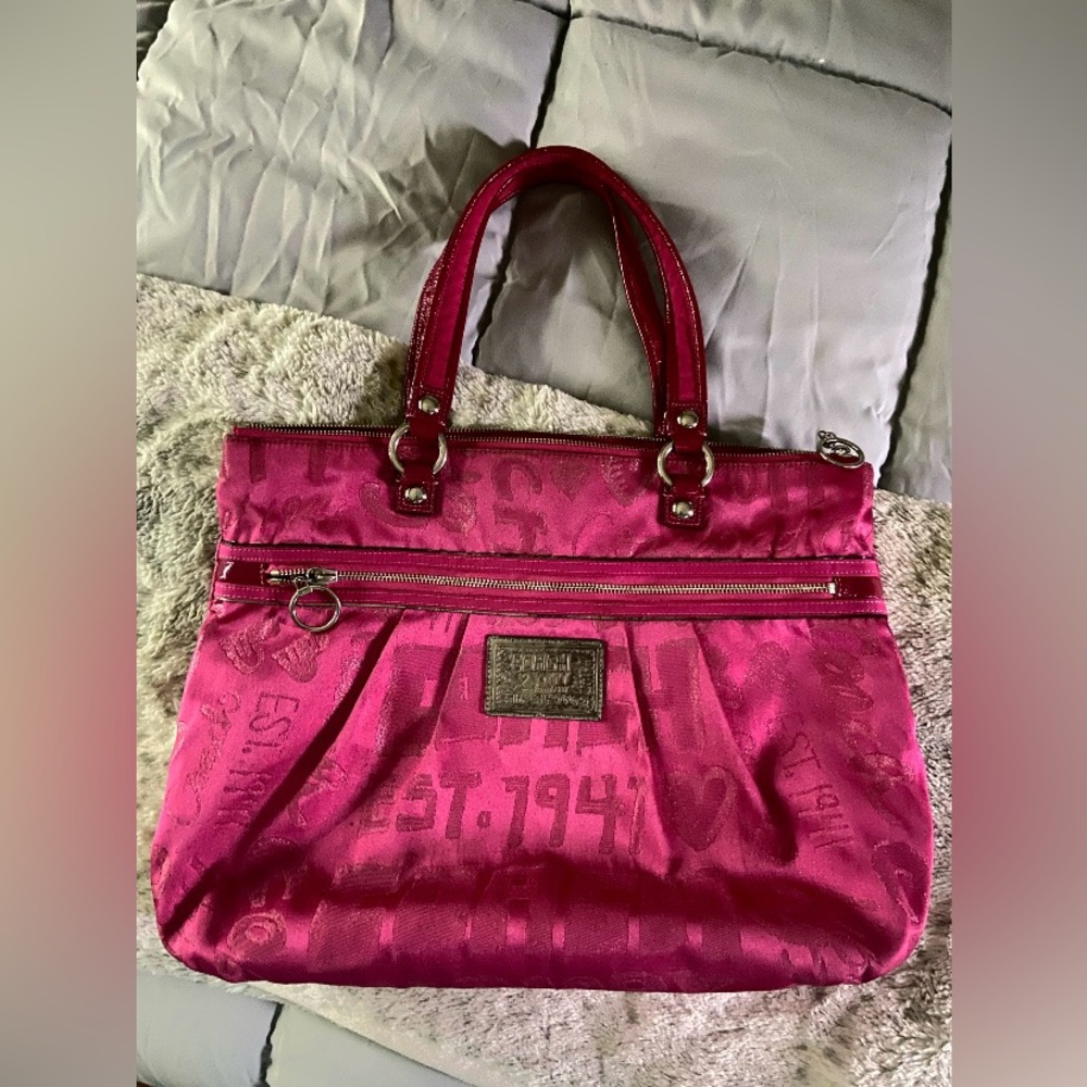 Coach Poppy bright pink handbag purse tote bag size medium large neon color pink - Picture 8 of 16